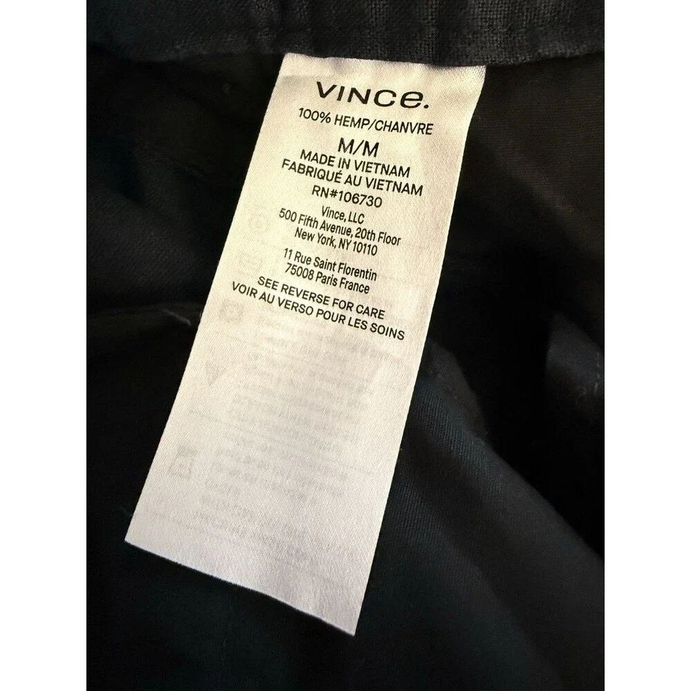 VINCE Classic Fit Owen Hemp Lightweight Navy Blue Pant Mens Sz M Elastic Waist